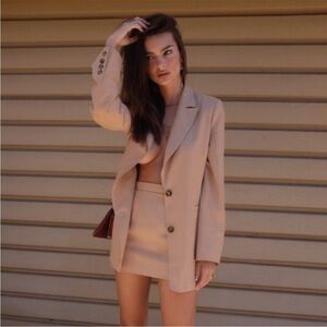 Inamorata los feliz blazer and micro mini skirt suit set Small, Medium Tan